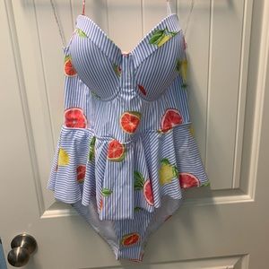 Plus Size Striped & Citrus One-Piece Swimsuit